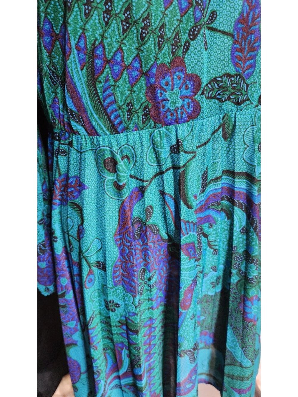 1980s KEVIN STUART PETITES psychedelic midi dress blue green abstract vintage - Picture 7 of 11